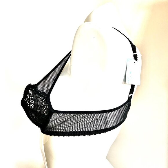 Vintage Lou Bra from Paris, France Lace Underwire Black Fishnet Bra NWT - Picture 11 of 16